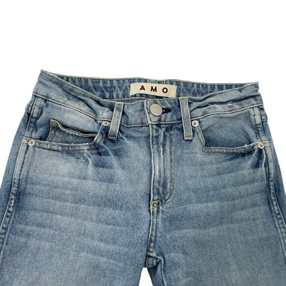 AMO Cropped Distressed Raw Hem Skinny Jeans Stretch Denim Light Wash size 25 - Picture 5 of 13
